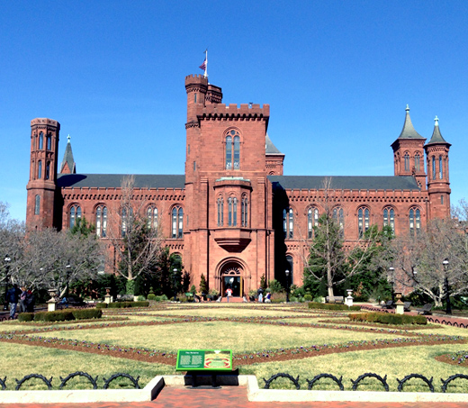 A far shot of a building resembling a castle