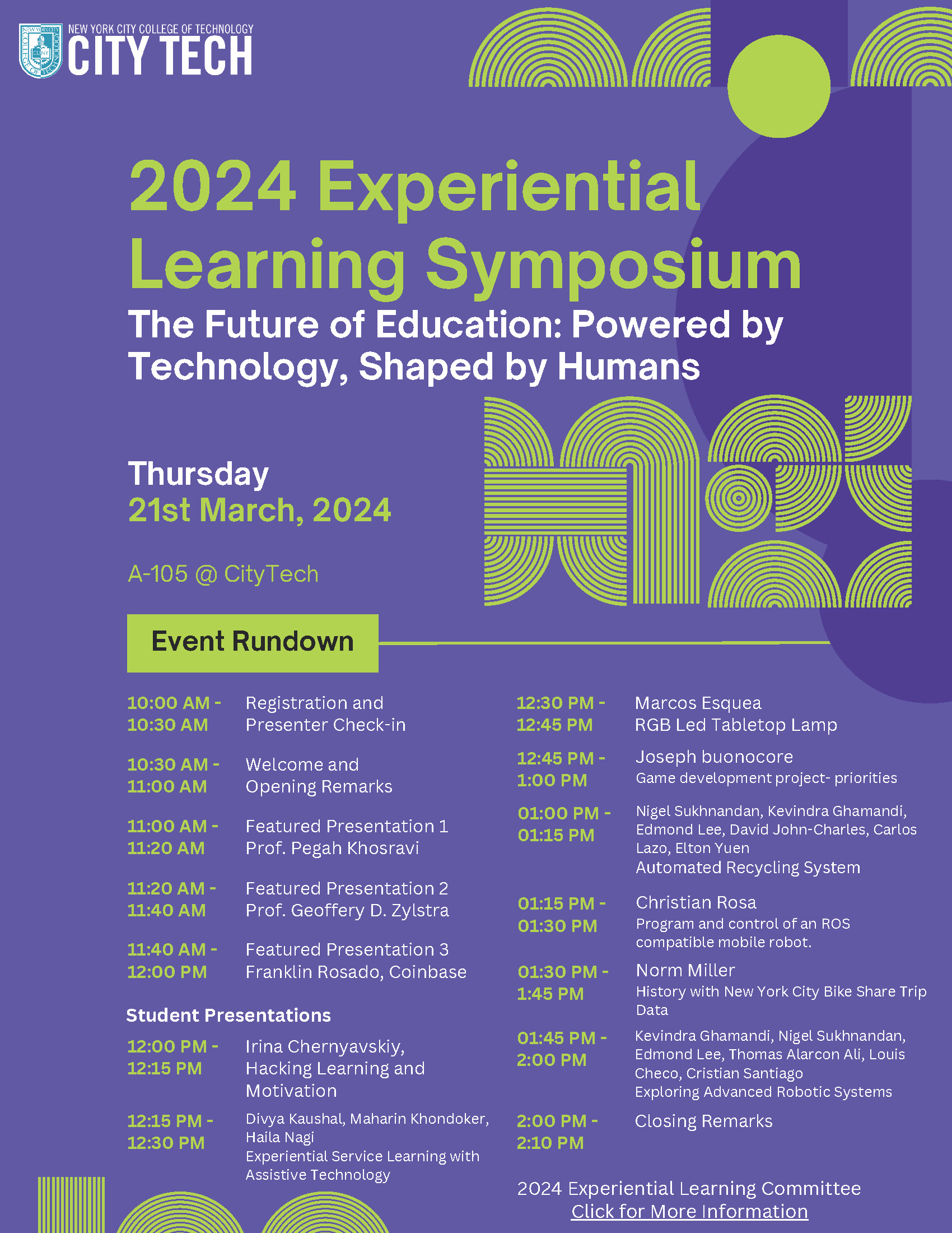 2024 Experiential Learning Schedule