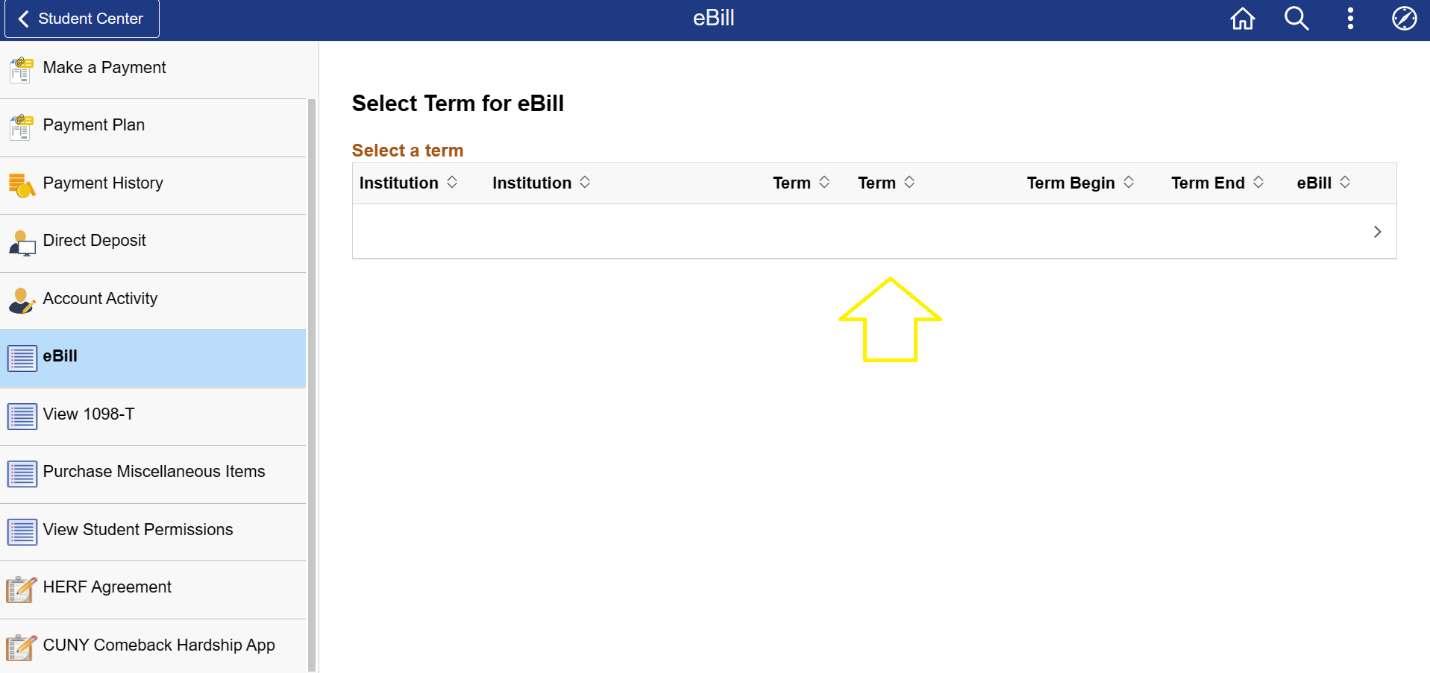 From the drop-down menu, select eBill