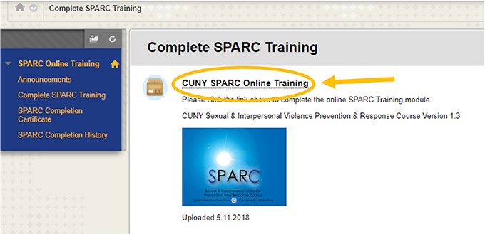 Click on the SPARC Online Training link to start the module.