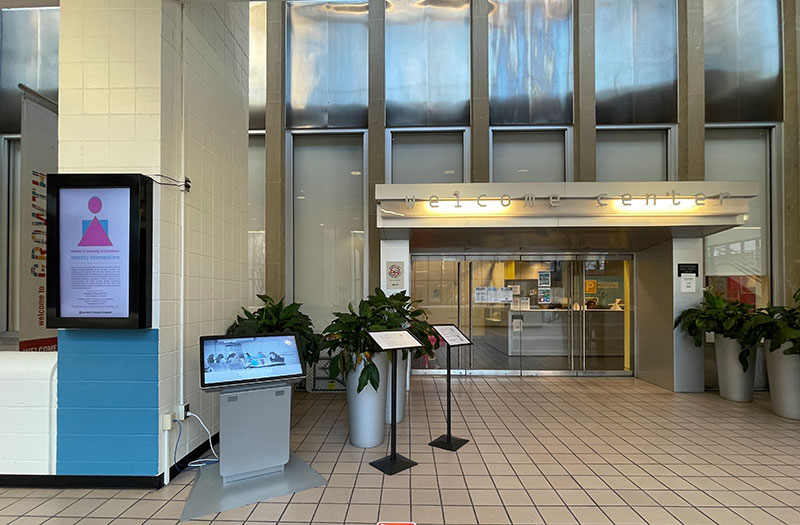 Kiosk in front of Student Welcome Center